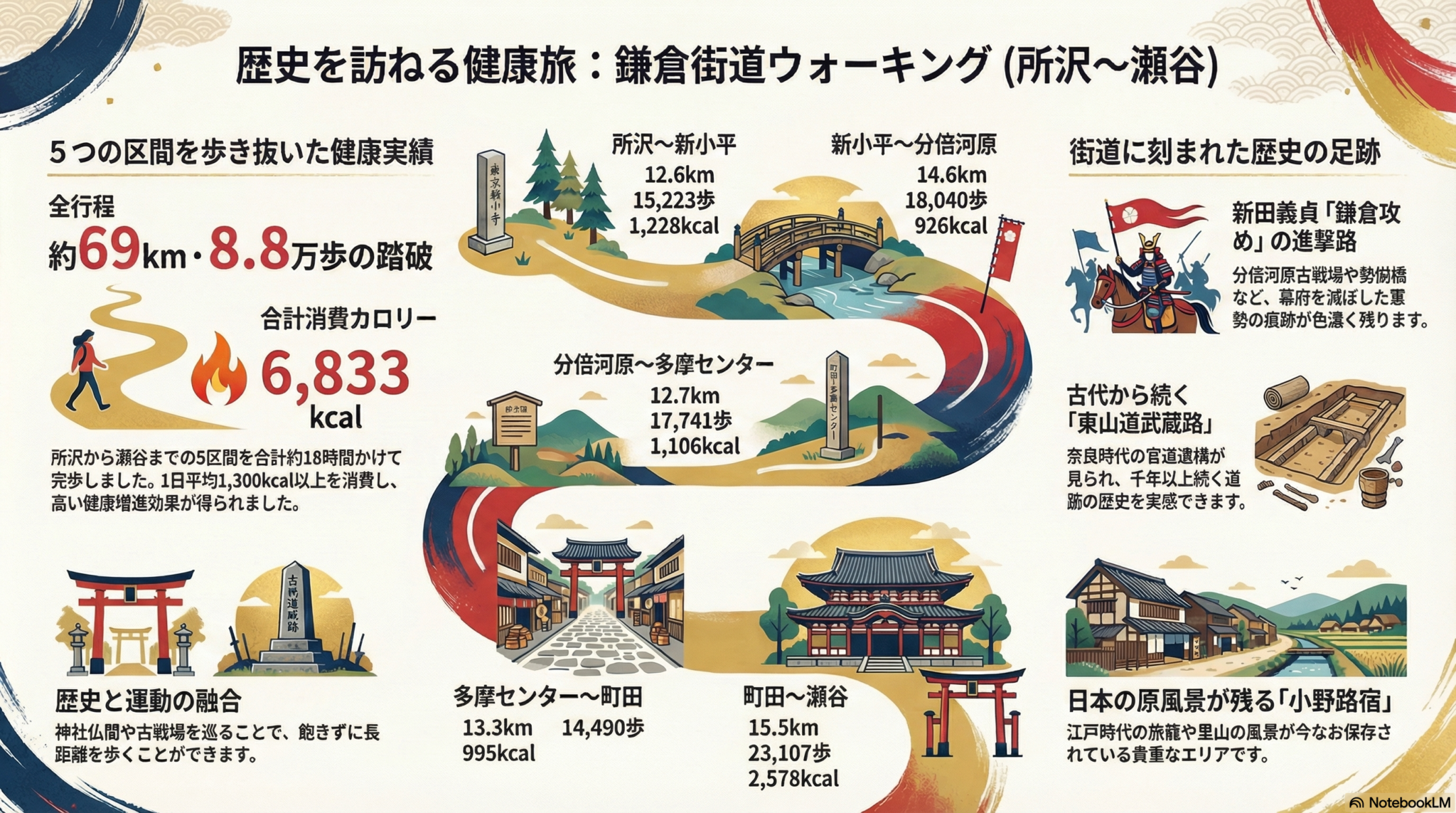 鎌倉街道　街道を歩く　前編　所沢→瀬谷　ＡＩでまとめてみると・・・